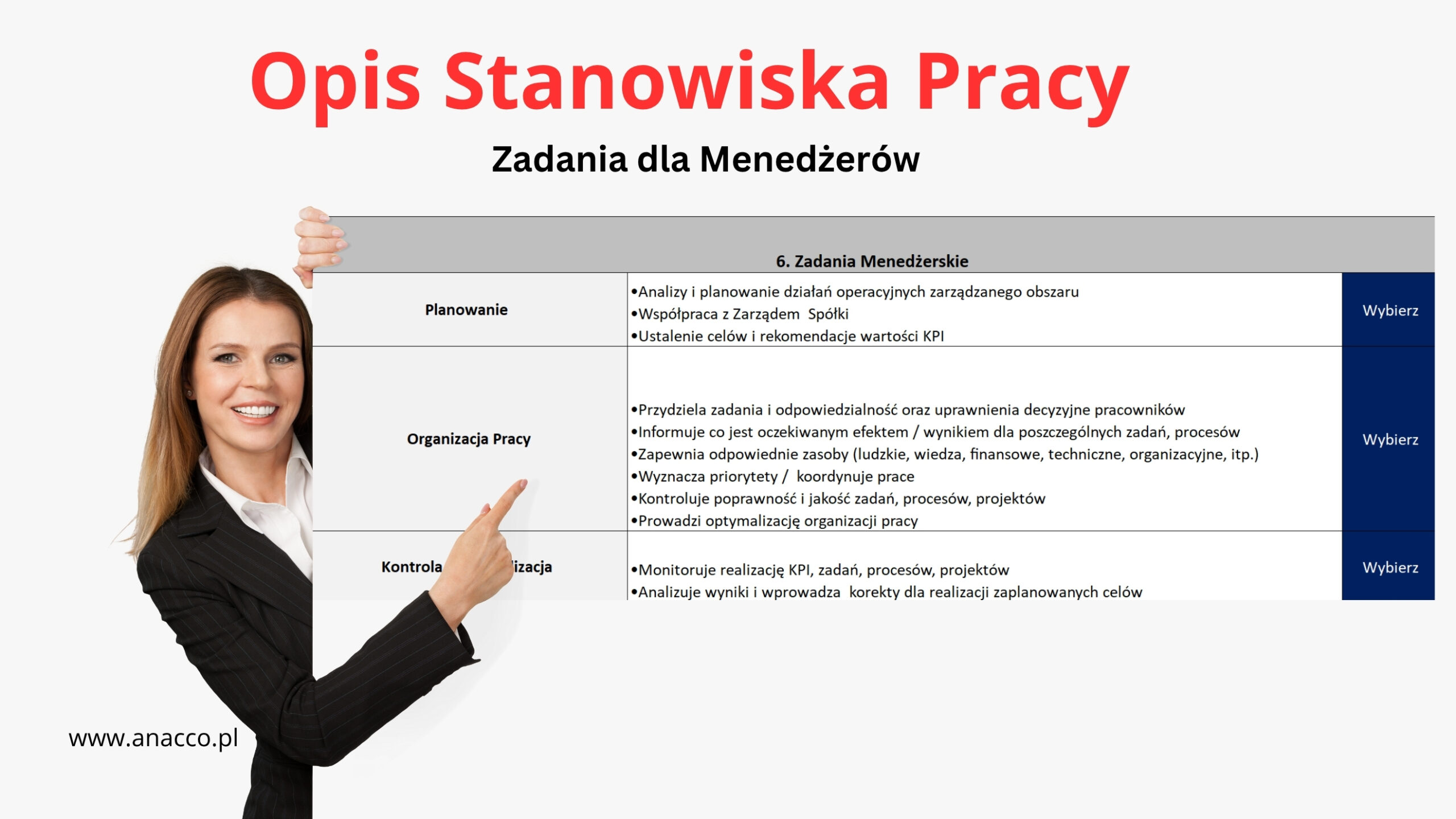 Formularz opisu stanowiska pracy - szkolenie - zadania - przykład