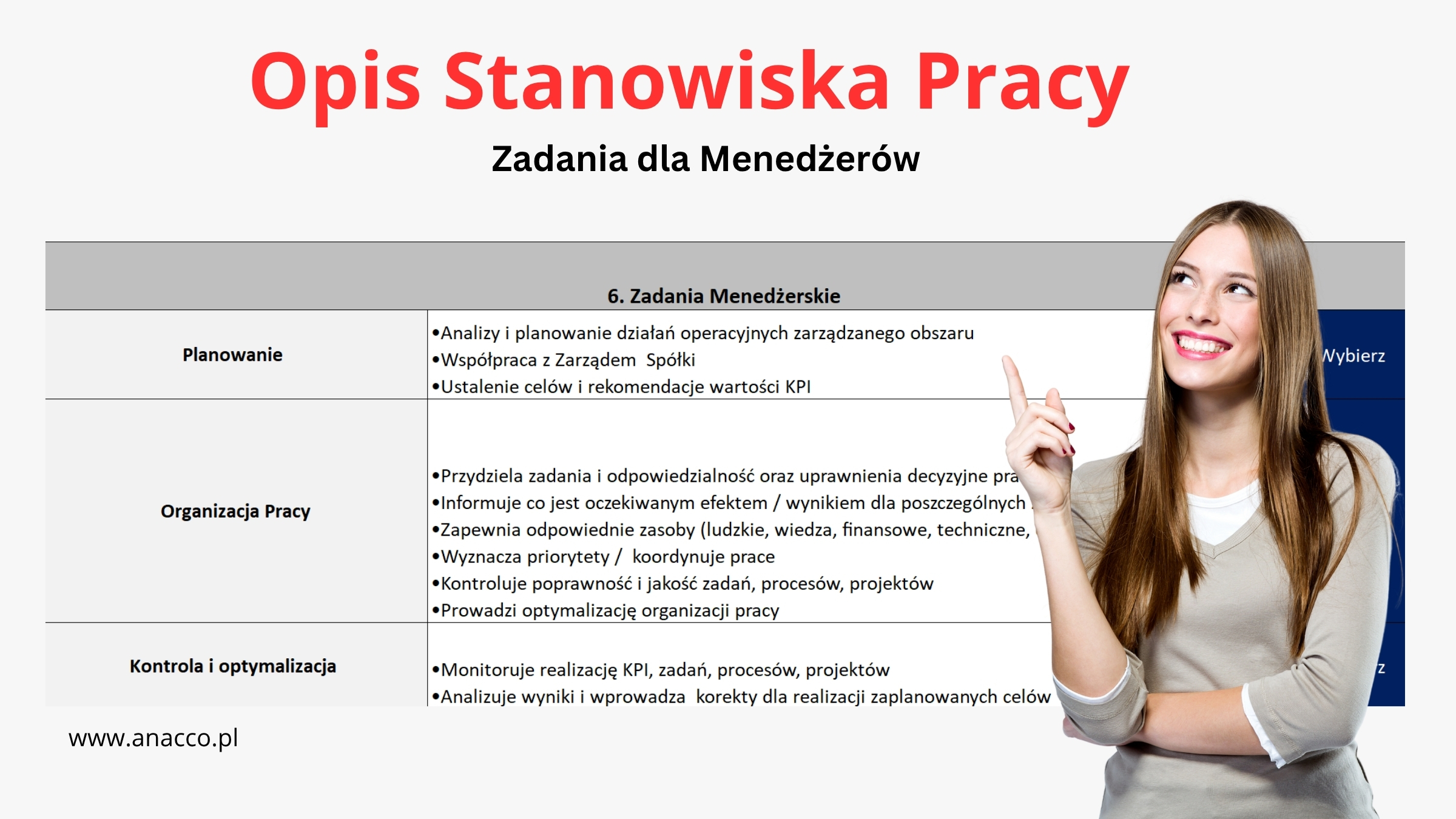 formularz opisu stanowiska pracy - zadania dla menedżerów